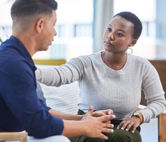 lady being compassionate to male worker