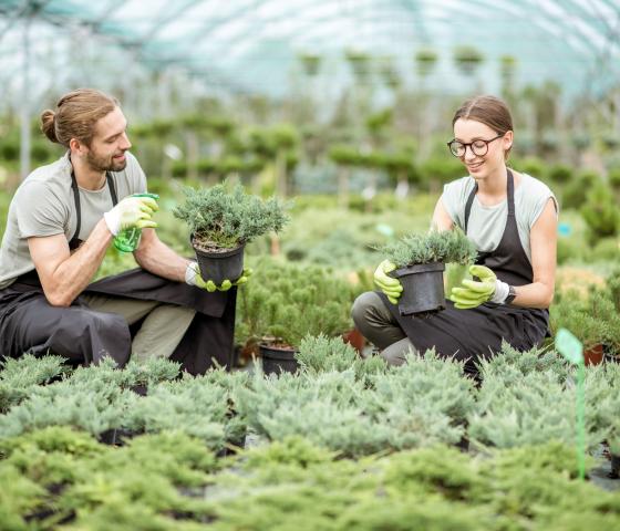 two people in a plant nursery