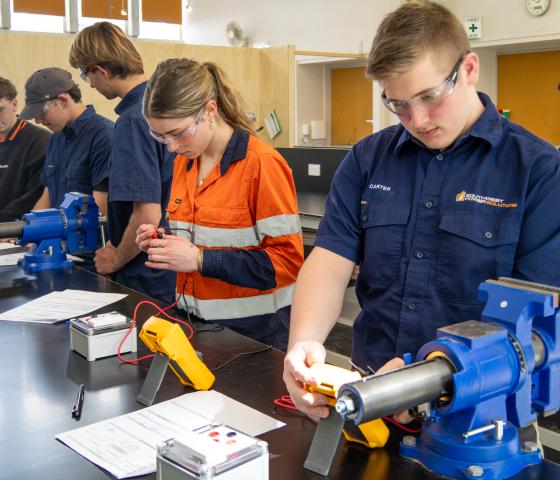 Electrotechnology students working